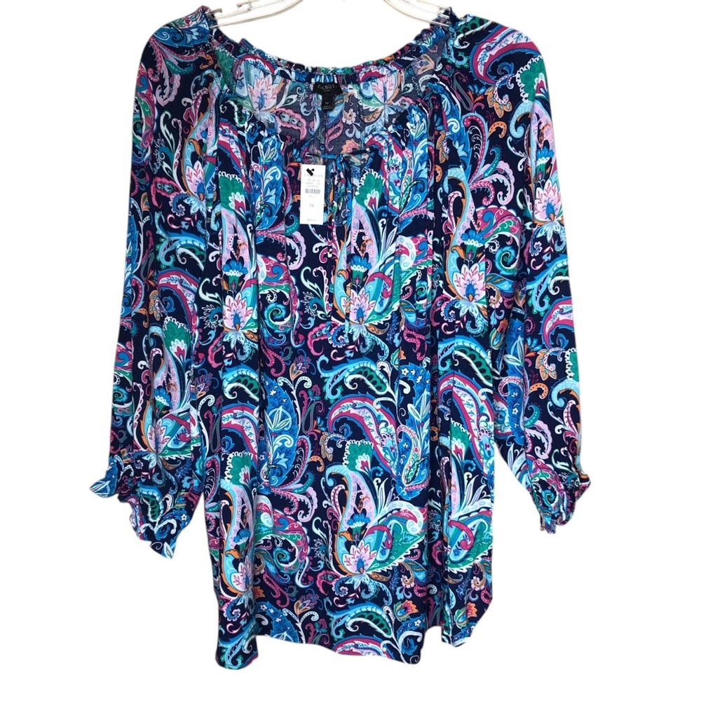 NEW Talbots Top Blouse Plus Size 1X Lightweight Breezy Coastal 3/4 Sleeve NWT